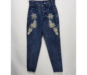 Rio Embroidered Denim Jeans Blue Tapered Women See Measurements
